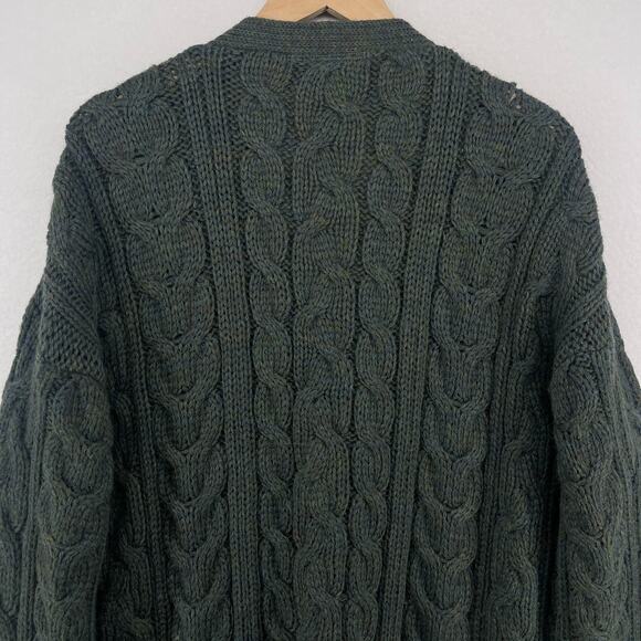 COTTAGE KNITWEAR Sweater Mens L Wool Aran Cable Button Up Cardigan Green - Picture 4 of 14